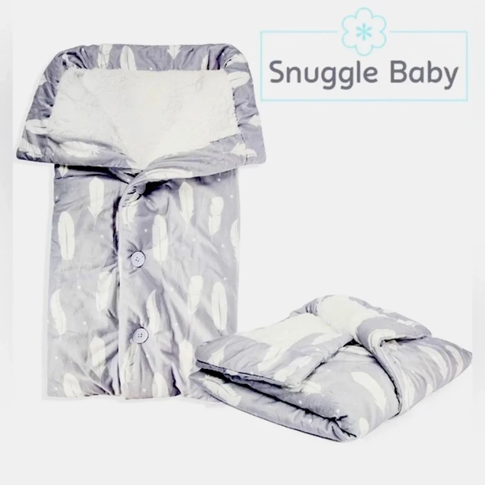 Snuggle Baby Unisex Button Up Gray/White Boho Feather Pattern